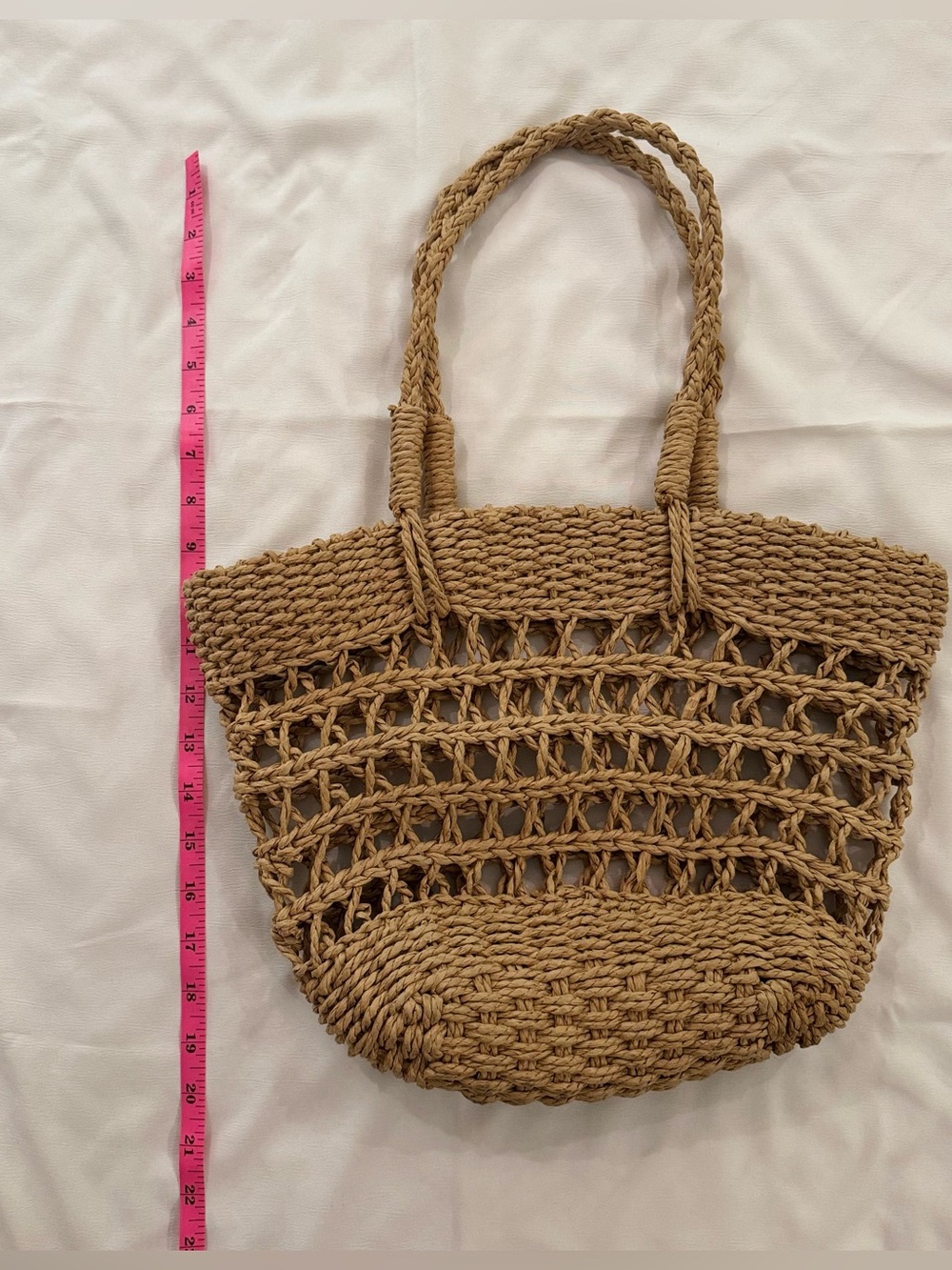 Forever 21 Woven Straw Tote Bag in Tan - Casual Summer Beach Bag - Picture 4 of 6